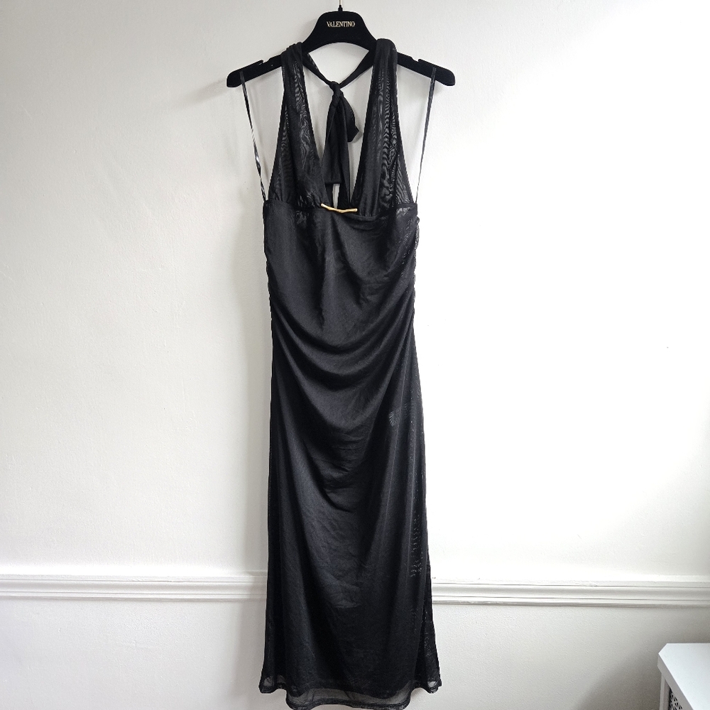 New Caroline Constas Salma Halter Gold Plated Detail Black Cover-Up Dress Large - Picture 5 of 8